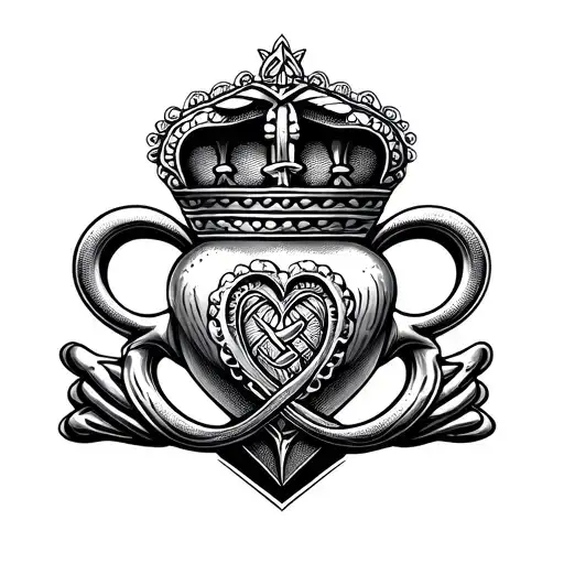 Claddagh With The Trinity Knot Behind It