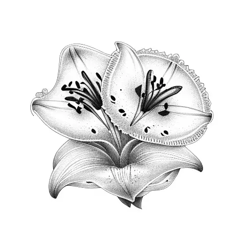 One Lily Flower With 3 Small Butterflies Around It