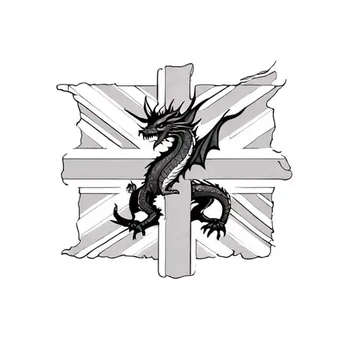 Union Jack Flag With A Black Dragon Behind It