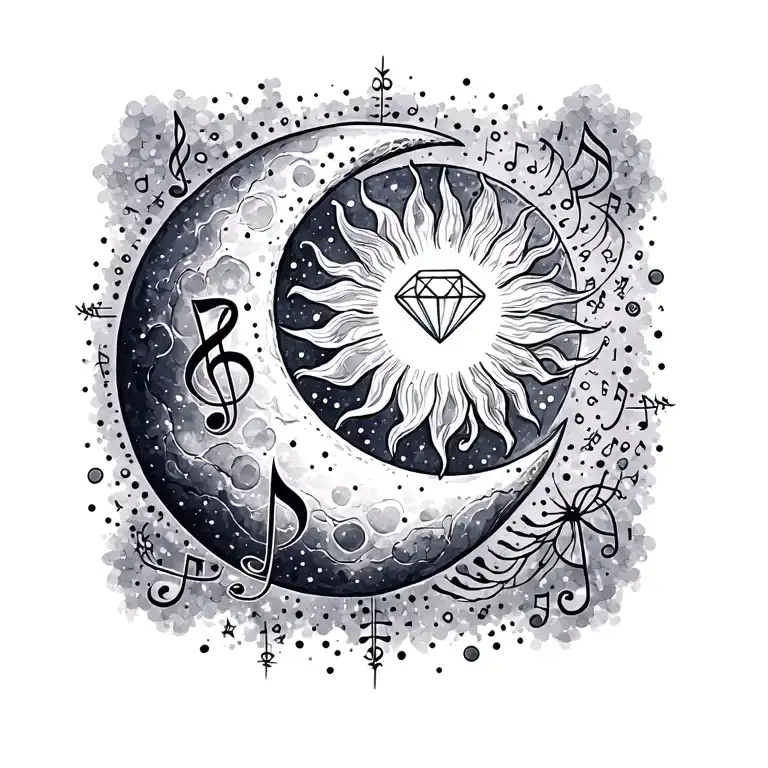 Moon And Sun And Diamond And Music Note
