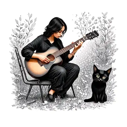 A Leftist Therapist Playing Guitar With A Black Cat Familiar