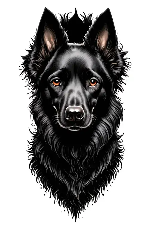 A Witchcraft-inspired Tattoo Featuring A Black Headed Dog As A Familiar