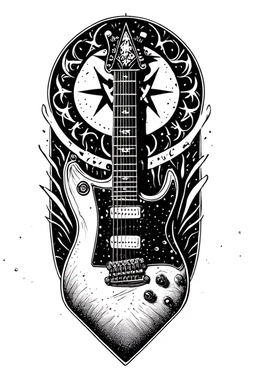 A Witchcraft Symbol Incorporating Elements Of Punk Rock Guitar