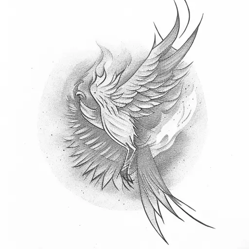 Phoenix Bird Silouette With A Fire Inside The Silouette