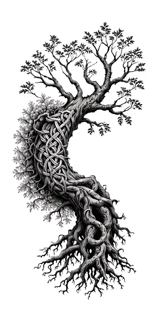 Tree Of Life Vining Deep Roots With Lobe Knots Weaving