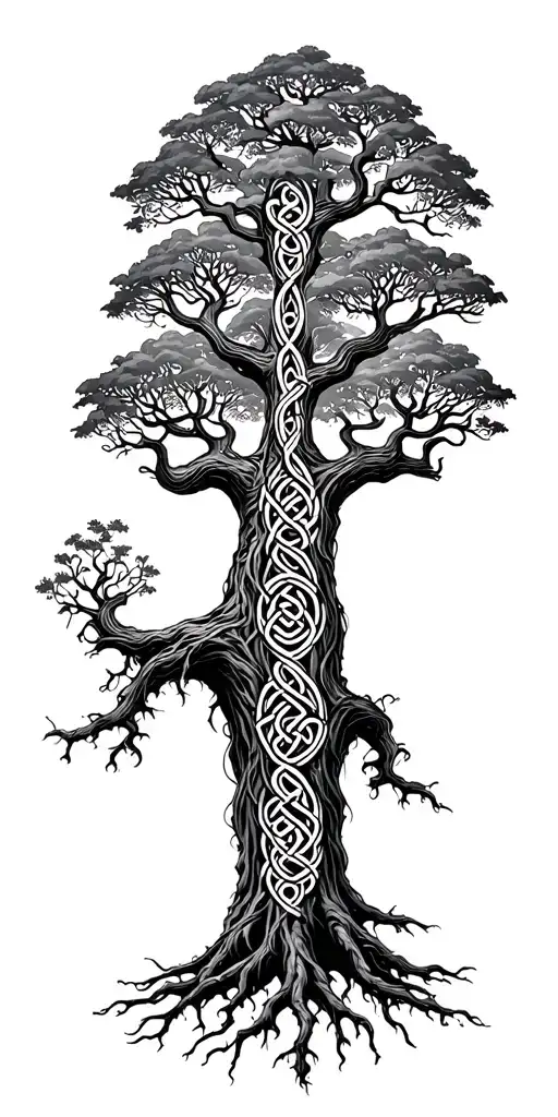 Celtic Tree Of Life Large Canopy With Vining Deep Roots Transitioning Into Celtic Tribal