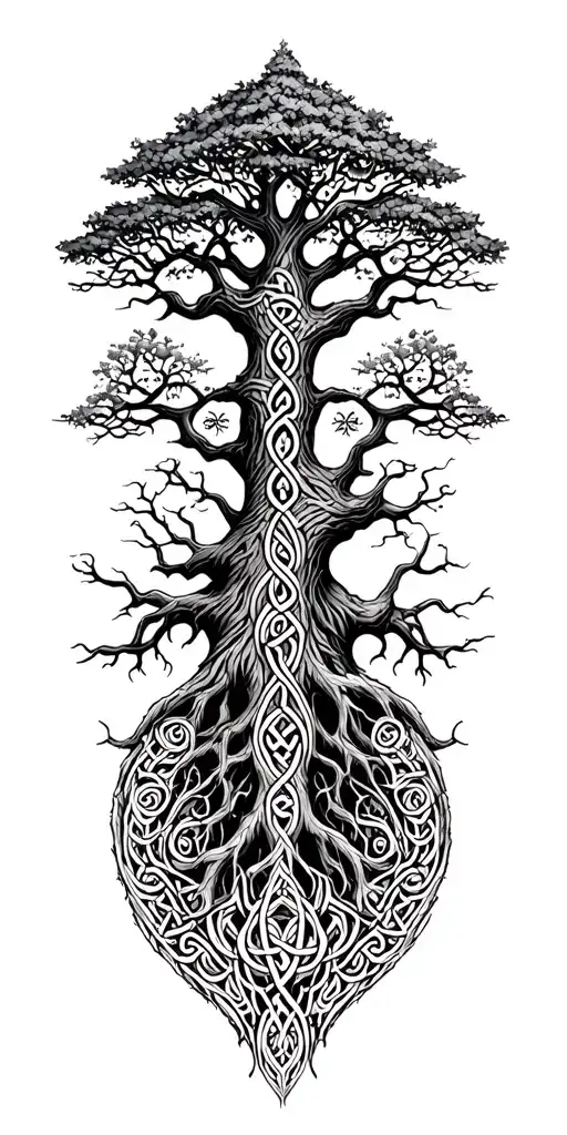 Celtic Tree Of Life Large Canopy With Deep Vining Roots Transitioning Into Celtic Tribal