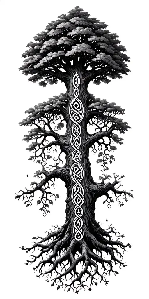Celtic Tree Of Life Large Canopy With Deep Vining Roots Transitioning Into Celtic Tribal