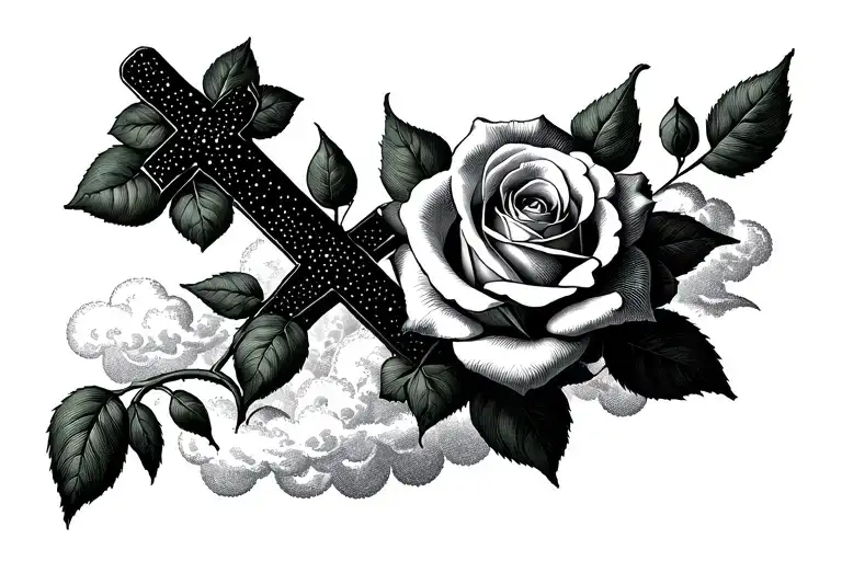 Cross Roses Clouds Surrounding