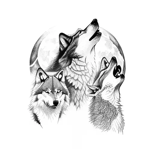 A Pack Of Wolves Howling At The Moon In A Forest