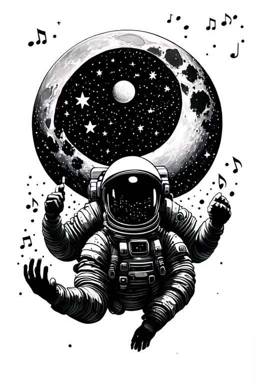 Galaxy Filled With Stars Forming Musical Notes Around A Moon Above A Astronaut