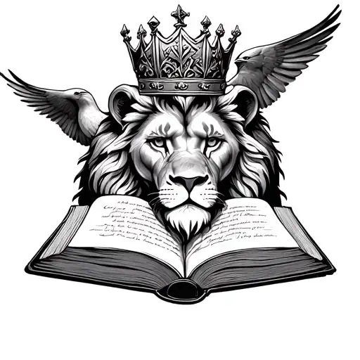 Lion With Kingcrown On It With Bird Behind It And Open Book Written Anthoni Christain And Nathan