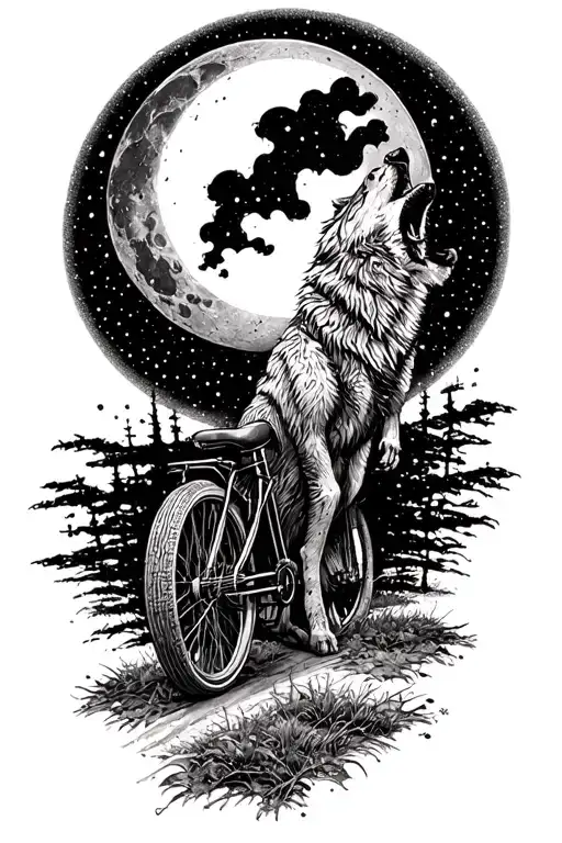 Bike Road Guitar Moon Wolf Howling
