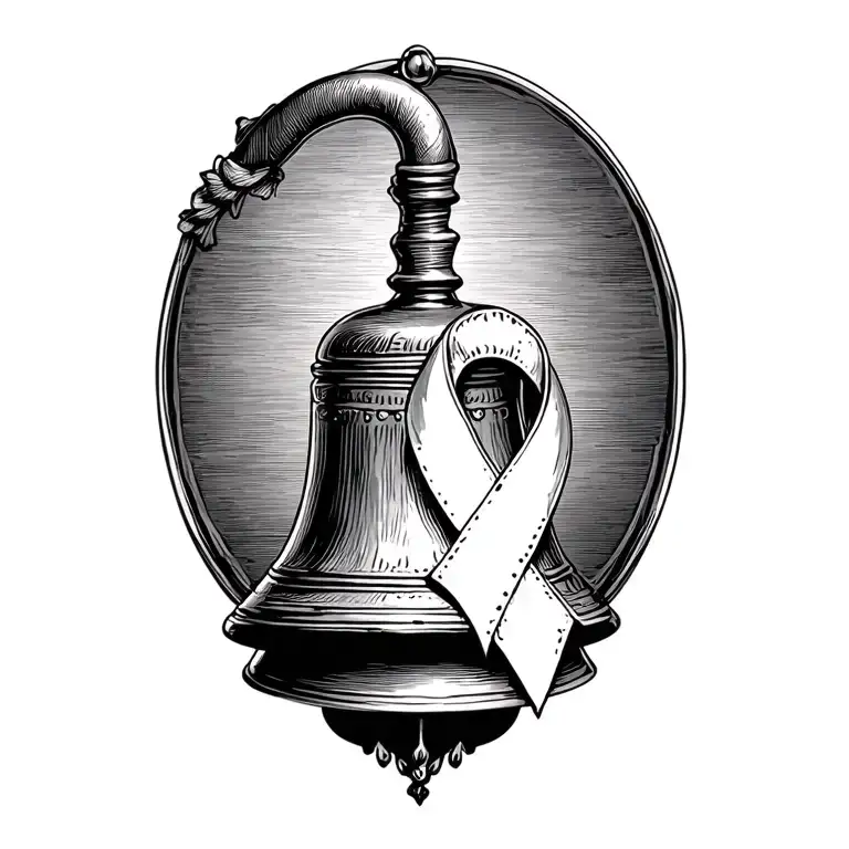 Hand Bell With Long Handle With Cancer Ribbon Wrapped Around It