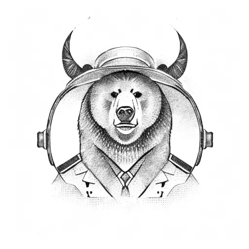 A Russian Bear In A Hat With Earflaps And A Balalaika Is Sitting On A Bench