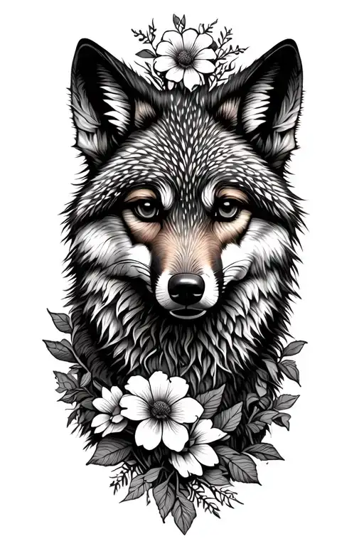 Coyote With Birth Flowers Around