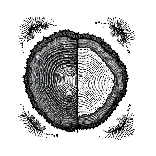 Half Cross -Section Of A Tree Trunk Next To Half A Fingerprint