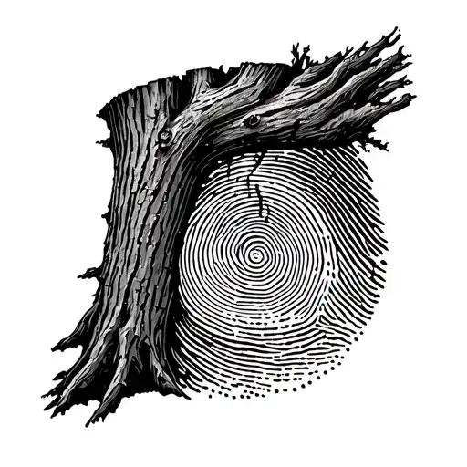 Crossing Of A Tree Trunk With Annual Rings Next To It A Fingerprint Together A Circle