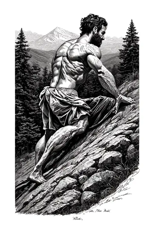 Atlas Man Rolling Rock Up Hill Looking