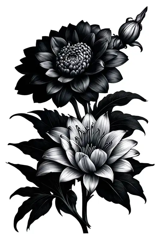 Dahlia Flower With Iris Flower And Spider Lily Flower