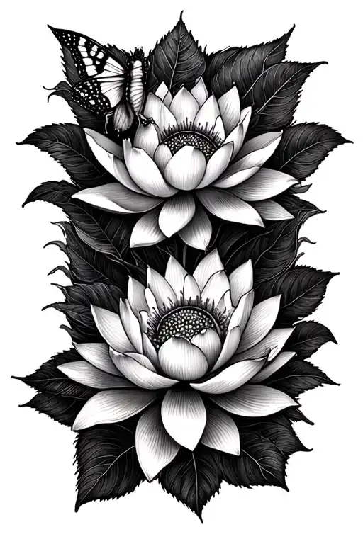 Dark Floral With Lotus Flowers And A Moth