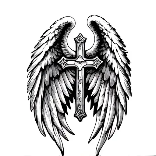 Angel Wings With A Christian Cross