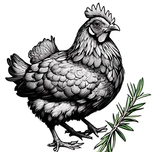 Hen With Rosemary Branch Surrounded