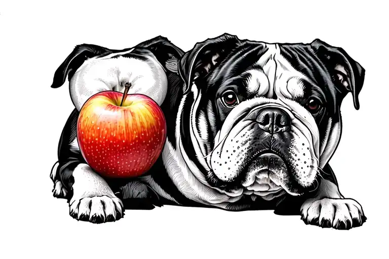 Old Fat English Bulldog With Small Apple And Large Name Mookie