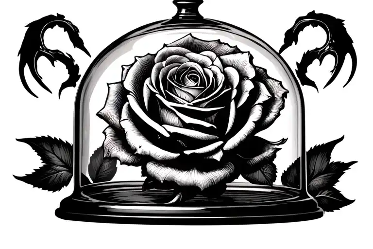 Beauty And The Beast Rose In Cloche With Beast Claw Marks Across The Glass Of The Cloche