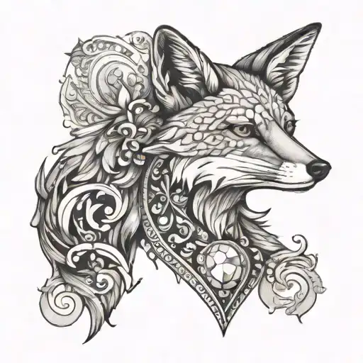 Fox In Profile With A Precious Stone Heart On The Torso