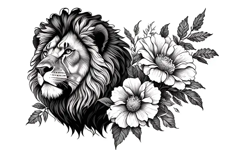 Lion And A Flower
