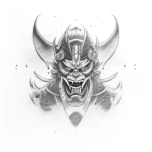 Oni Mask With A Katana Through It