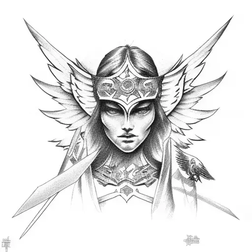 Angel Rising With Wings And Sword And Shield