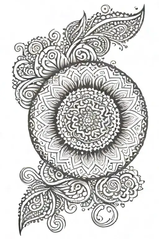 A Dotwork Tattoo Featuring A Spiral Mandala With Floral Elements