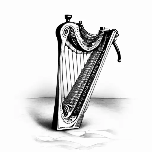 Black And White Tattoo Sketch Of A Steampunk Irish Harp