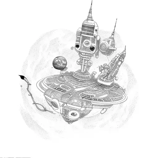 Two Kids In Soace Tethered To A Space Ship