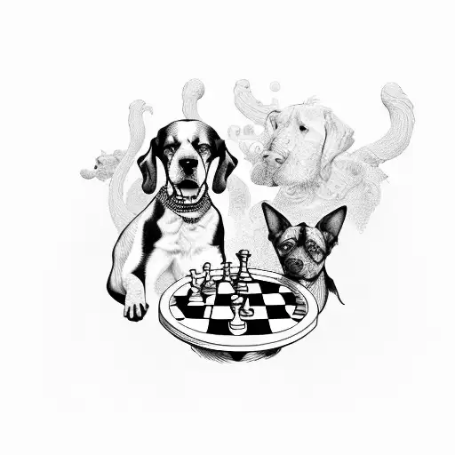 A Dog Playing A Game Of Chess With A Twist Of Fantasy Elements