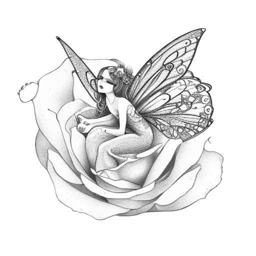 A Fairy Sitting On A Blooming Rose
