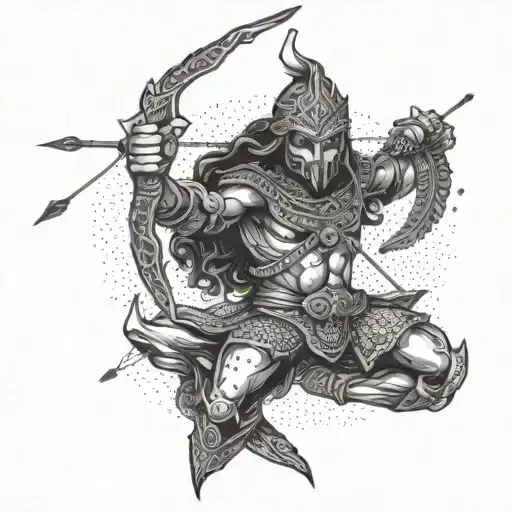 A Kali Inspired Warrior Wielding A Bow And Arrow In Dotwork Style