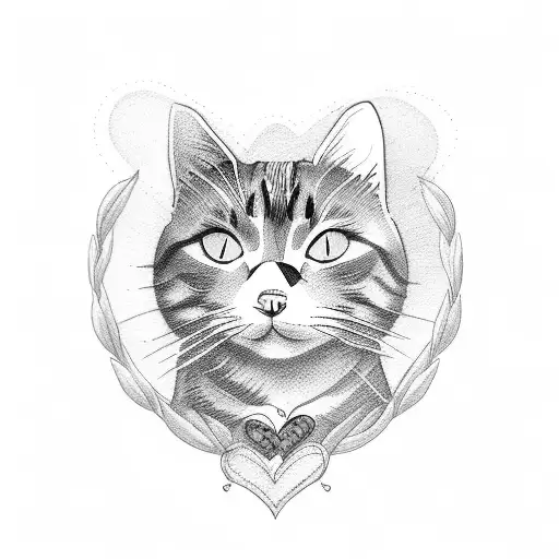Cat Outline With Heart - Small