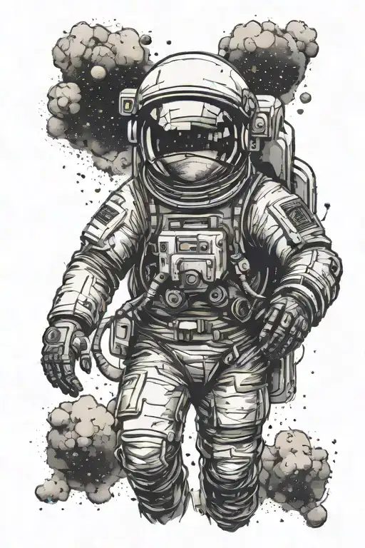 Space Astronaut With Exploding Head Surrounded