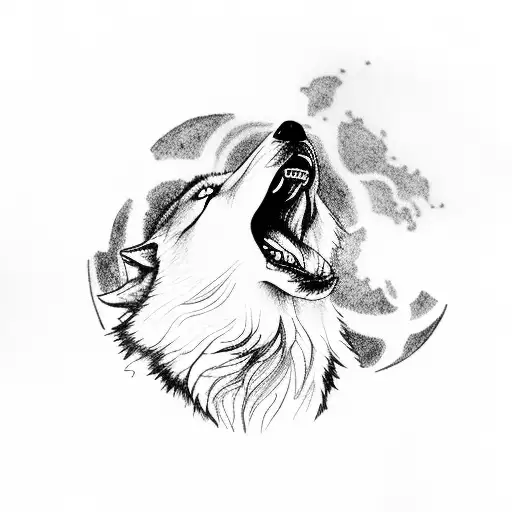 A Majestic Wolf Howling At A Moon Made Of Musical Notes