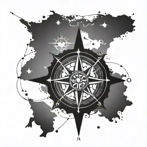 An Intricate Compass Design With Chicano Elements And A Silhouette Of The Pacific Northwest