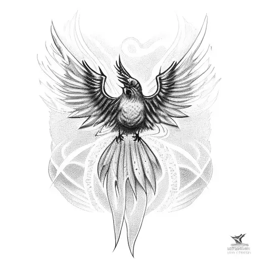 Phoenix Bird With Flames And A Feather