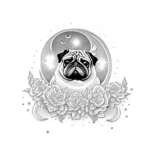 Infront Of Moon Pug Howling