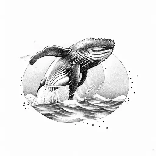 A Majestic Whale Breaching Out Of The Water With A Sunset Backdrop