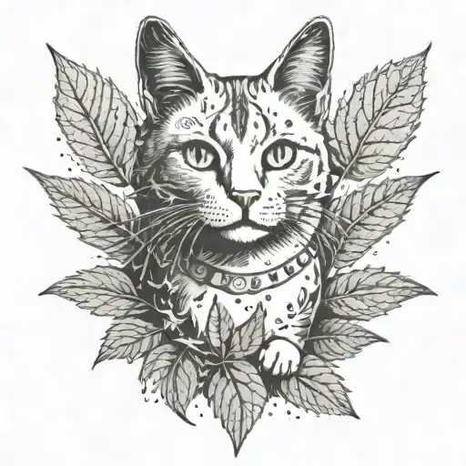 A Cat Playing With A Cannabis Leaf