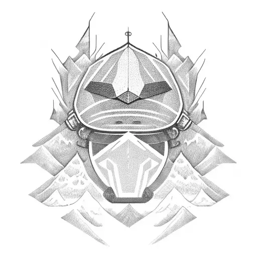 A Fierce Military Helmet Adorned With Intricate Mountain Landscapes