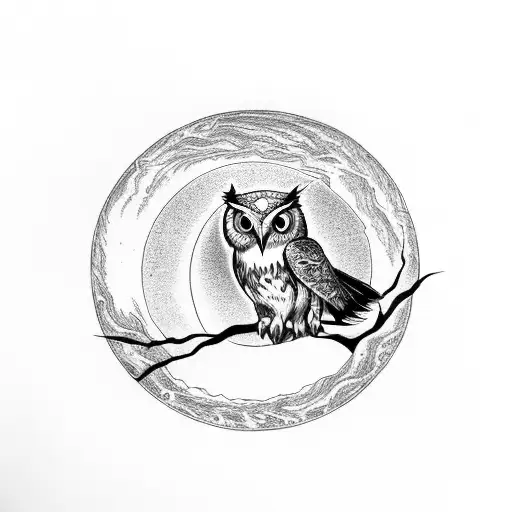 Owl On Wagon Wheel With Moon