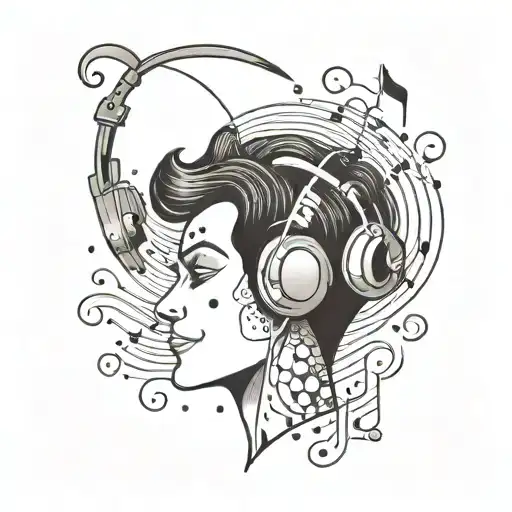 A Tattoo Of A Cartoon Character Listening To Music With A Stylized Music Note Background